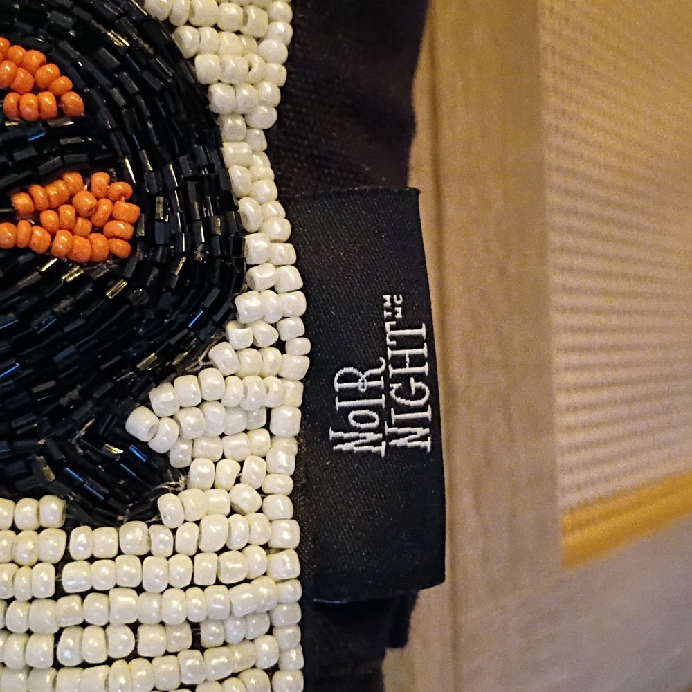 Noir Night Beaded Orange Black White Jack-o'-lantern Decorative Pillow - Picture 4 of 6